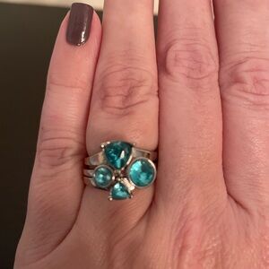 3 piece Silver Stacking Rings with Blue Gemstones
